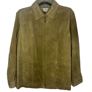 Chico's | Leather Full Zipper Lined Jacket | Size 3 | Green/ Tan